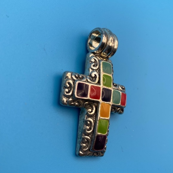 Vintage Sterling Silver Cross Multi-stone Pendant - Picture 4 of 7